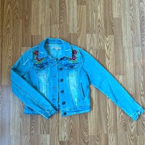 Rose embroidered jean jacket